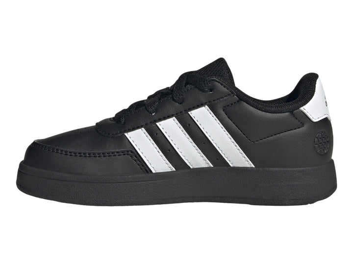 Tenis Adidas Breaknet 2.0 color negro con franjas blancas laterales.