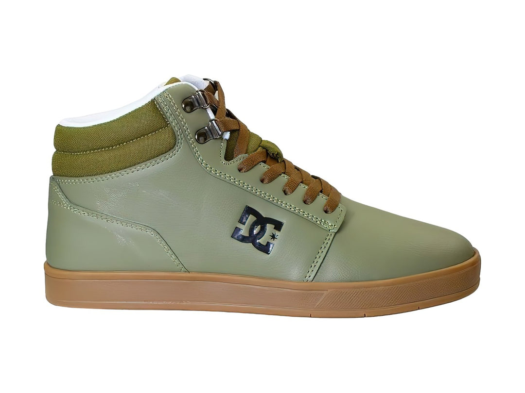 Tenis DC Shoes modelo Adys en color verde crisis, diseño de bota alta con suela café y detalles en blanco.