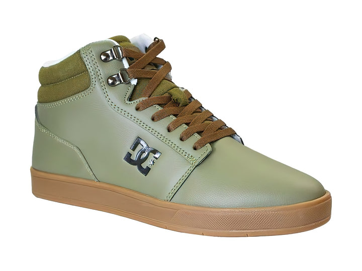 Tenis DC Shoes modelo Adys en color verde crisis, diseño de bota alta con suela café y detalles en blanco.