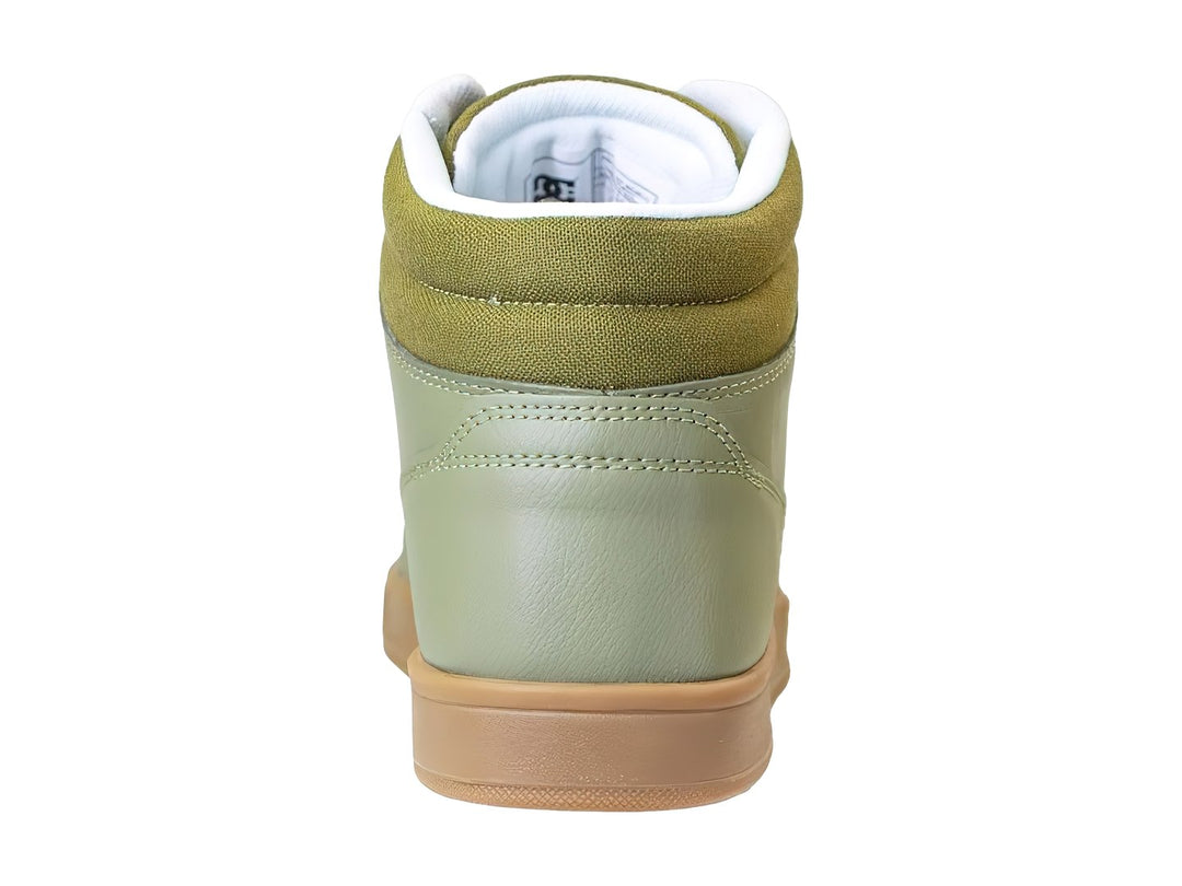 Tenis DC Shoes modelo Adys en color verde crisis, diseño de bota alta con suela café y detalles en blanco.