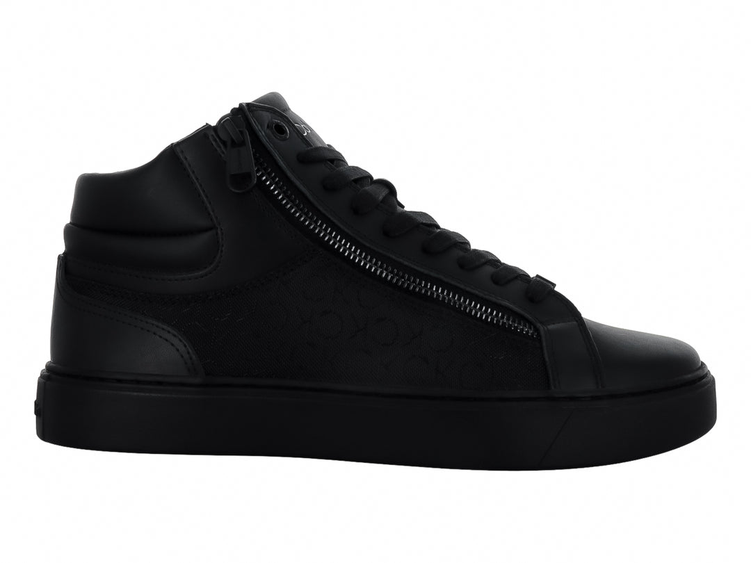 Tenis Calvin Klein color negro estilo bota alta con agujetas y cierre lateral sobre fondo blanco.