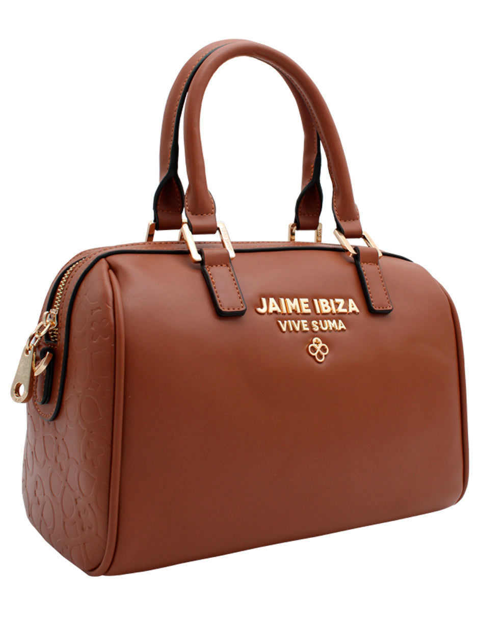 Bolso de mano color caramelo marca Jaime Ibiza con asas cortas y detalles en dorado.