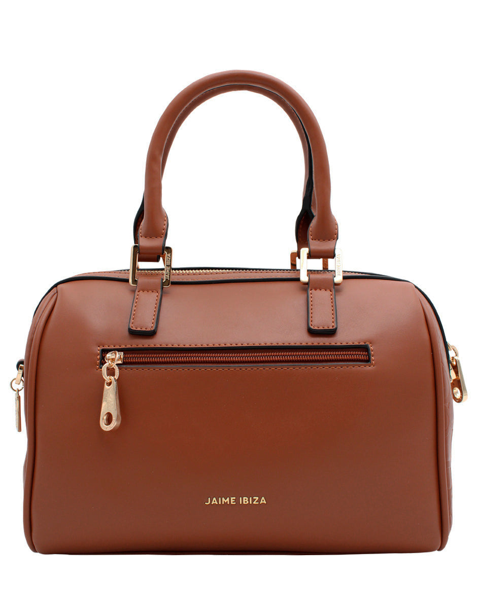 Bolso de mano color caramelo marca Jaime Ibiza con asas cortas y detalles en dorado.