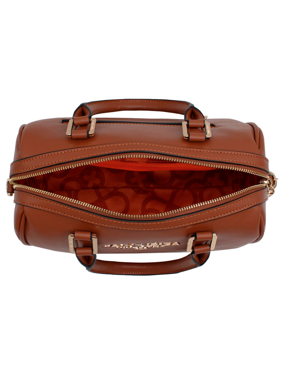 Bolso de mano color caramelo marca Jaime Ibiza con asas cortas y detalles en dorado.