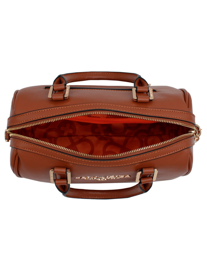 Bolso de mano color caramelo marca Jaime Ibiza con asas cortas y detalles en dorado.