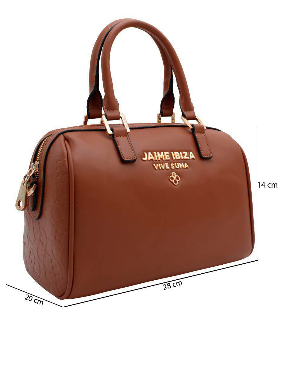 Bolso de mano color caramelo marca Jaime Ibiza con asas cortas y detalles en dorado.