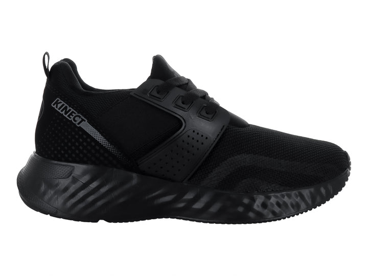 Tenis KINECT color negro monocromo con diseño deportivo, malla transpirable y suela texturizada.