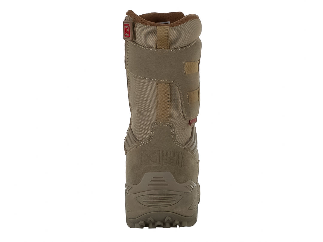 Bota táctica Duty Gear color ámbar de caña alta con cordones y suela robusta para terreno difícil.