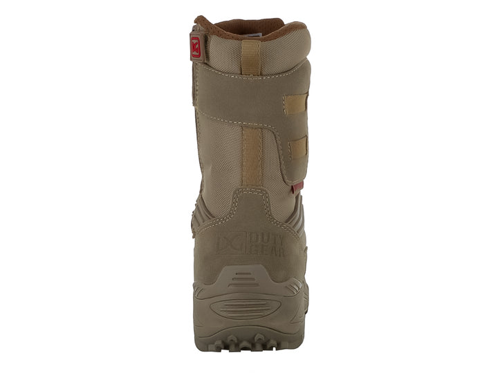 Bota táctica Duty Gear color ámbar de caña alta con cordones y suela robusta para terreno difícil.