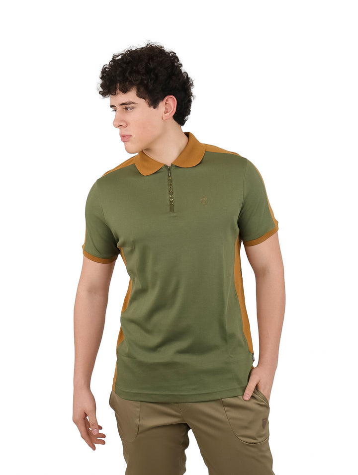 Playera Polo Boroni Monza Verde Oliva y Dorado para Hombre