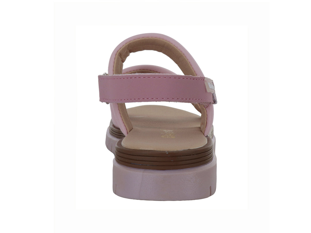 Sandalia rosa para niña marca Elefante con tiras anchas y suela de plataforma gruesa color rosa.