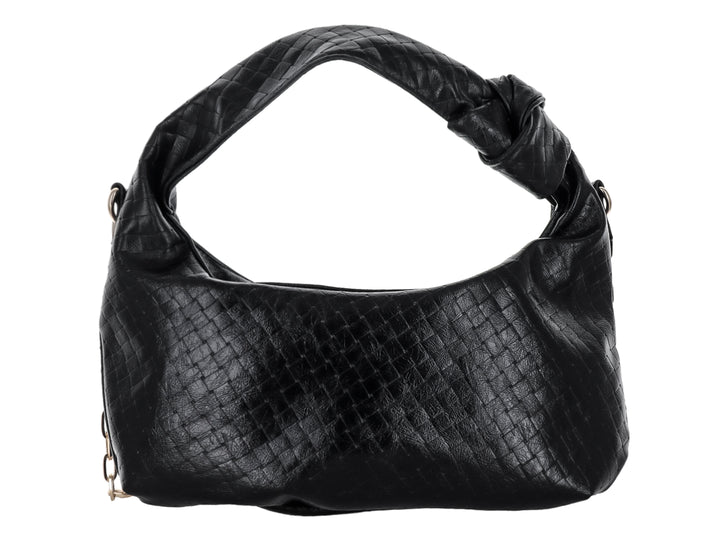 Bolsa de hombro Ferretina color negro con textura rugosa y asa superior con detalle de nudo.