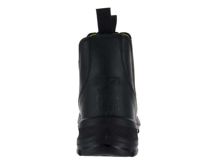 Botín Duty Gear color negro, estilo slip-on con suela robusta y tiradores laterales.