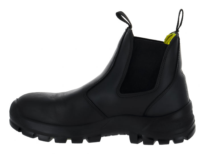 Botín Duty Gear color negro, estilo slip-on con suela robusta y tiradores laterales.