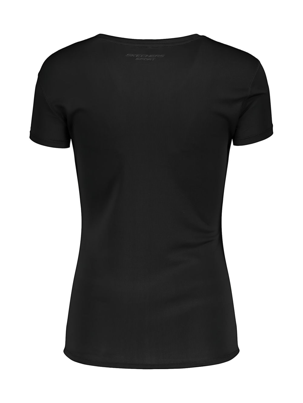 Playera deportiva de manga corta y cuello redondo en color negro para mujer de la marca Skechers.
