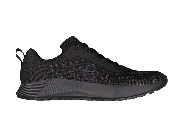 Tenis deportivos Charly color negro con diseño de malla y suela gruesa.