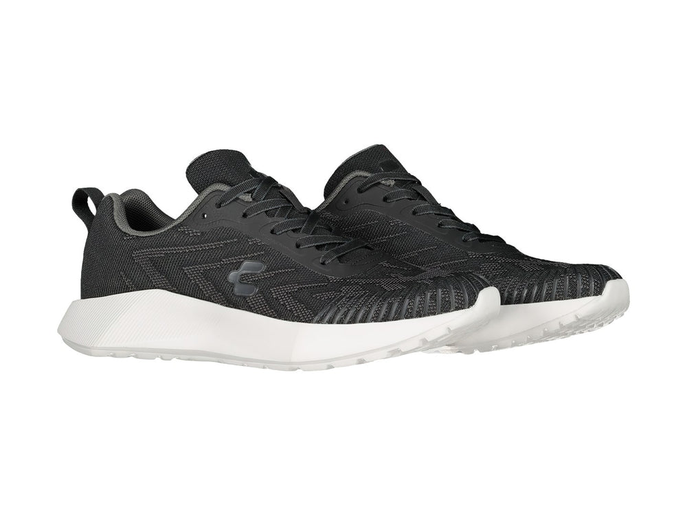 Tenis deportivos Charly en color negro con suela blanca y tejido transpirable.