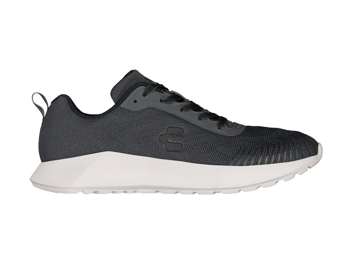 Tenis deportivos Charly color gris oxford con suela blanca y tejido de malla.