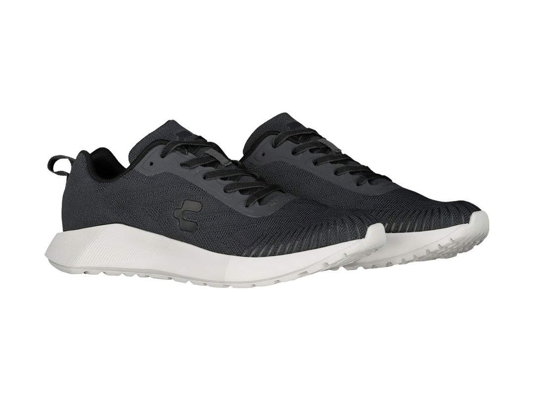 Tenis deportivos Charly color gris oxford con suela blanca y tejido de malla.