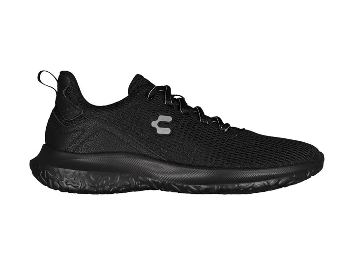 Tenis deportivos Charly color negro con tejido de malla y suela texturizada.