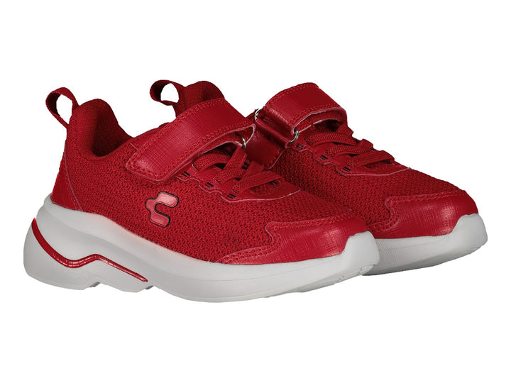 Tenis deportivos Charly color rojo con suela blanca y cierre de velcro para niños.