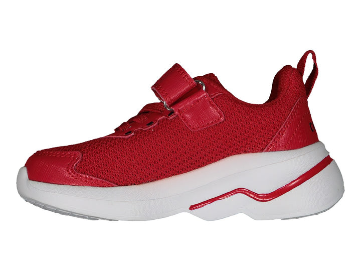 Tenis deportivos Charly color rojo con suela blanca y cierre de velcro para niños.