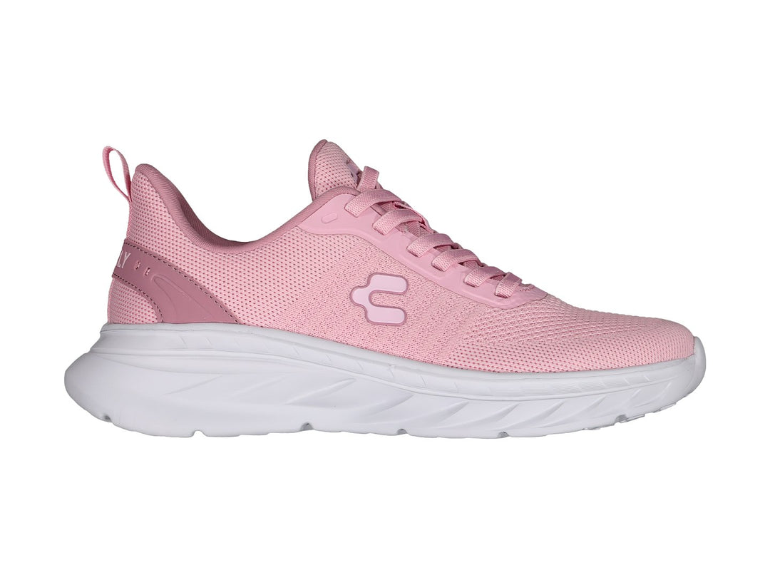 Tenis deportivos Charly de color rosa con suela blanca y tejido de malla.