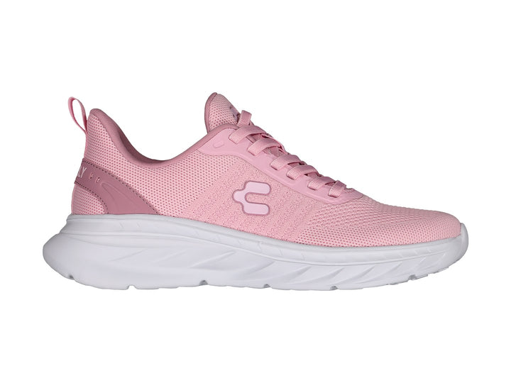 Tenis deportivos Charly de color rosa con suela blanca y tejido de malla.