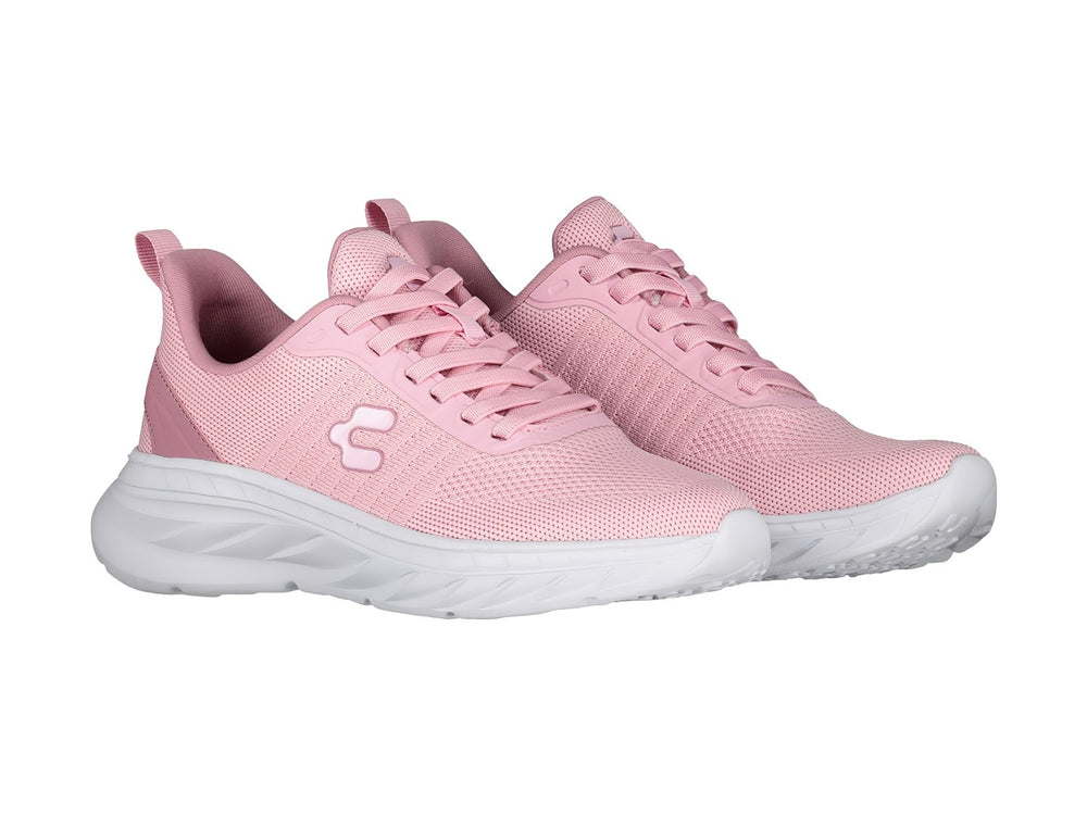 Tenis deportivos Charly de color rosa con suela blanca y tejido de malla.