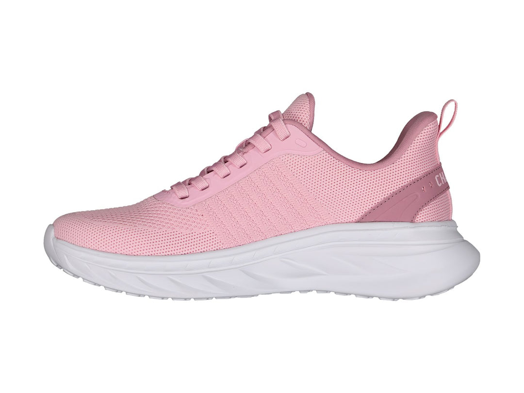 Tenis deportivos Charly de color rosa con suela blanca y tejido de malla.