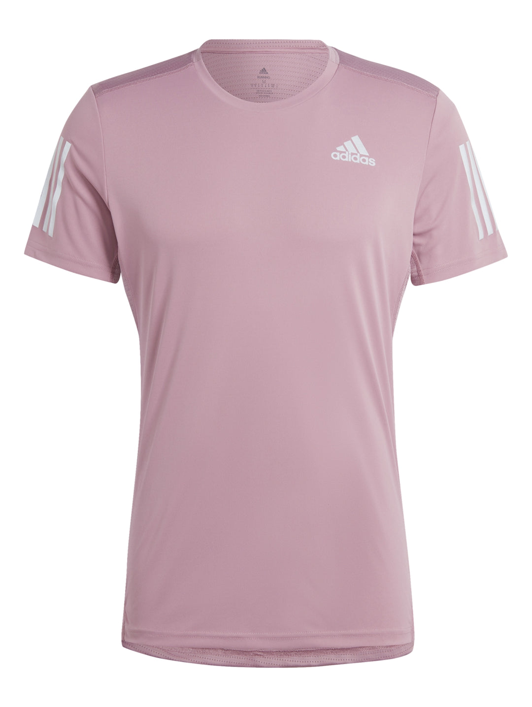Camiseta deportiva Adidas de color morado claro con cuello redondo y manga corta.