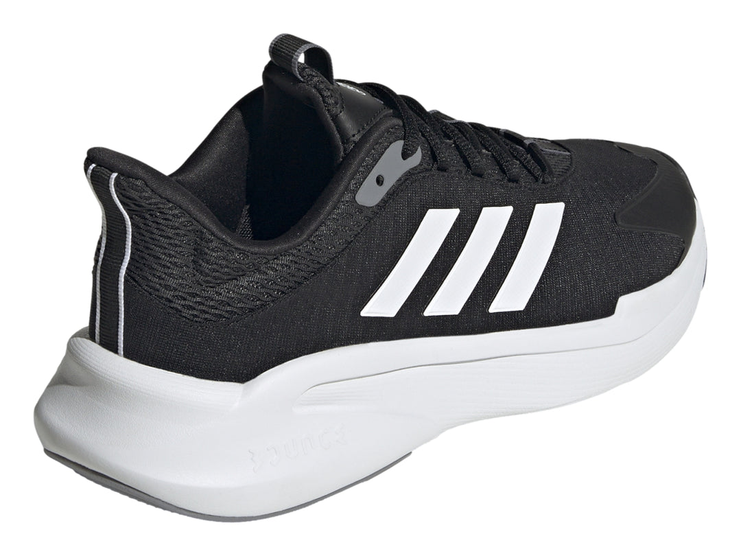 Tenis deportivos Adidas color negro con tres franjas blancas y suela blanca.