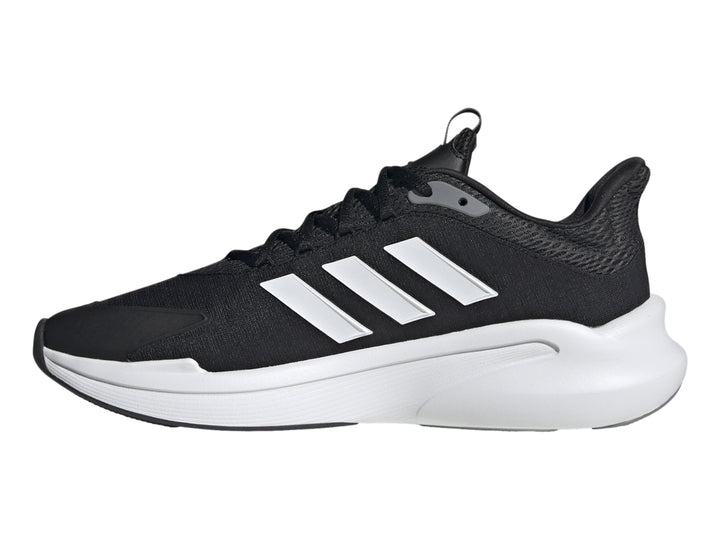 Tenis deportivos Adidas color negro con tres franjas blancas y suela blanca.