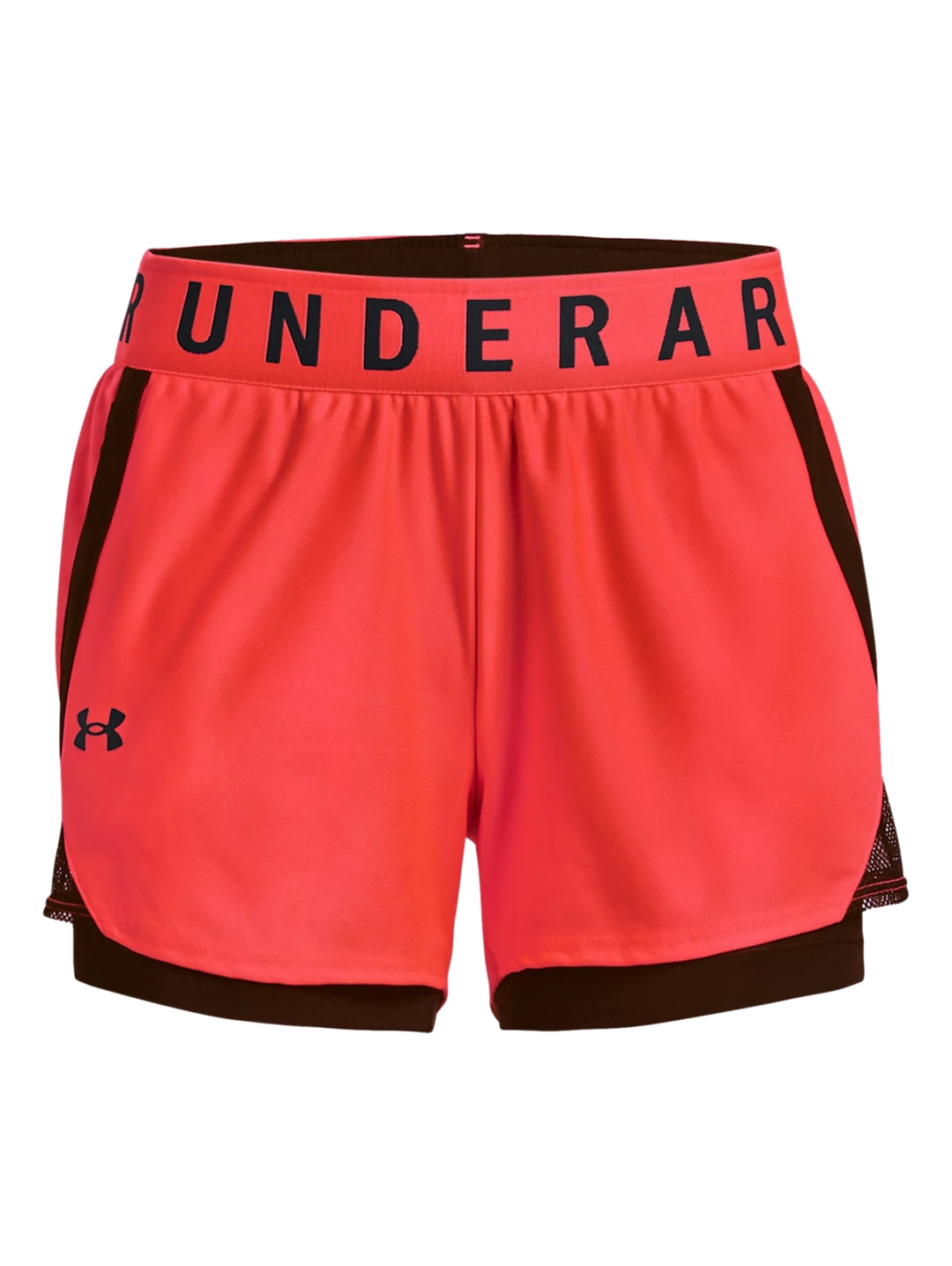 Shorts deportivos Under Armour color rojo beta con detalles en negro para mujer.
