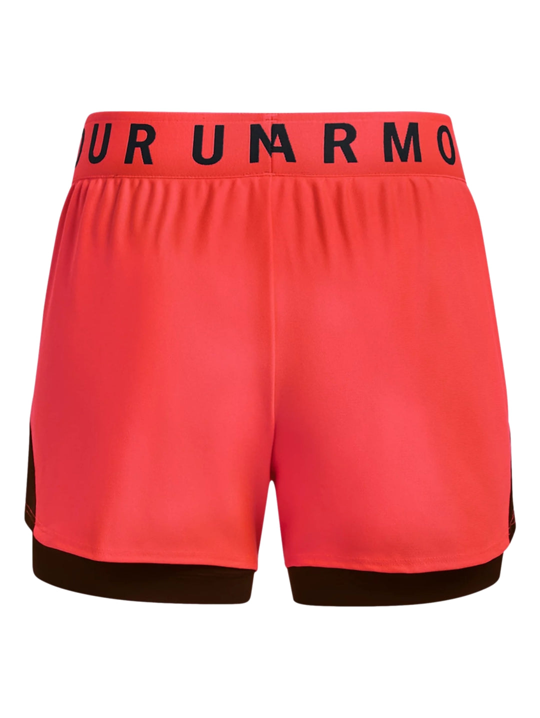 Shorts deportivos Under Armour color rojo beta con detalles en negro para mujer.
