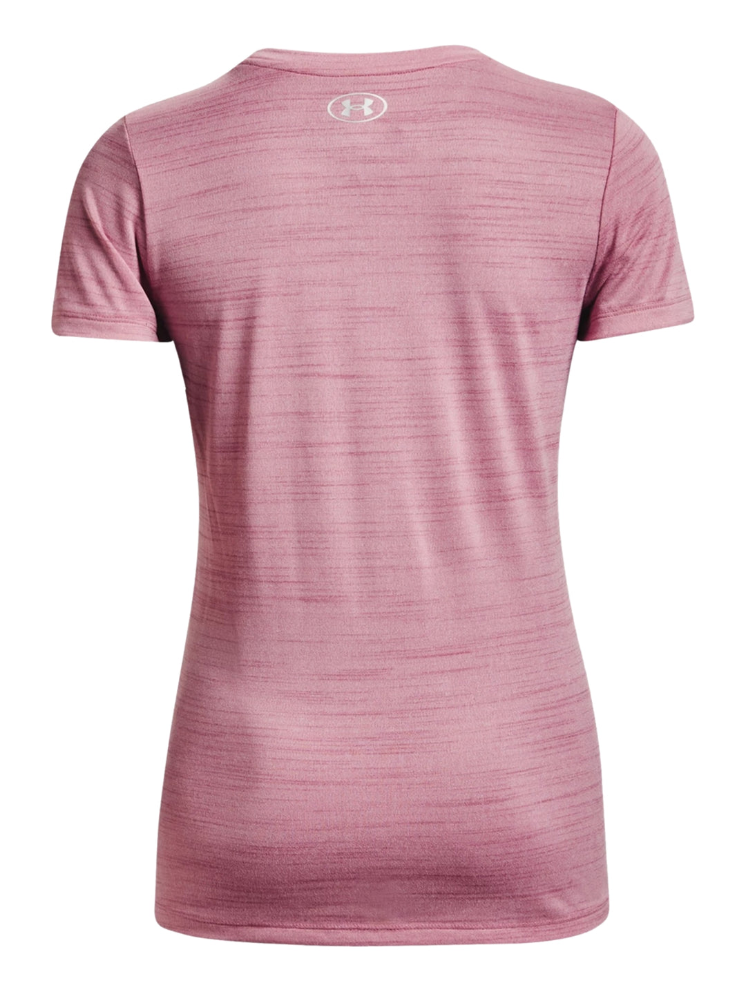 Playera deportiva de manga corta color rosa jaspeado con logotipo de Under Armour.