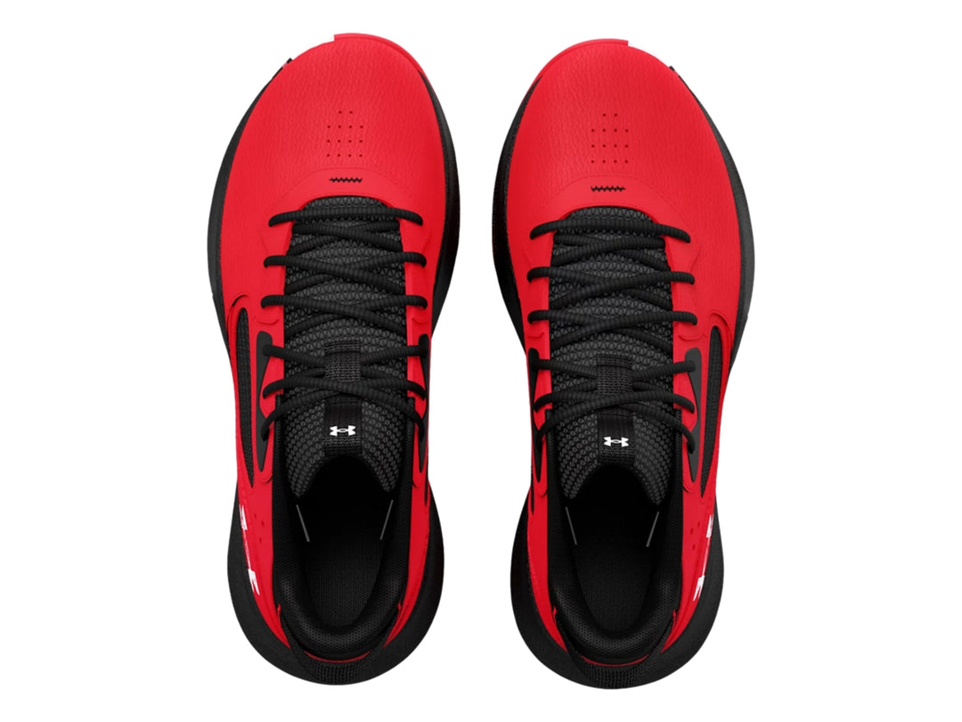 Tenis de baloncesto Under Armour Lockdown 6 en colores rojo, negro y blanco.