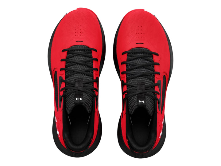 Tenis de baloncesto Under Armour Lockdown 6 en colores rojo, negro y blanco.