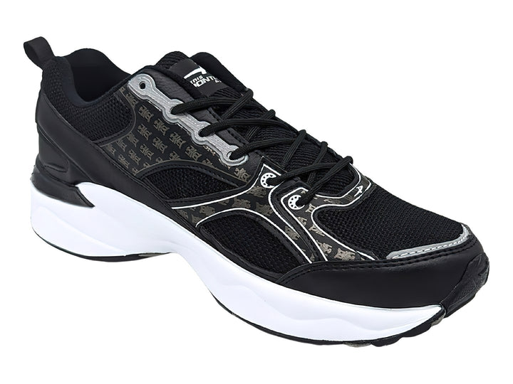 Tenis deportivos Pontiac AXL en color negro con detalles grises y suela blanca gruesa.