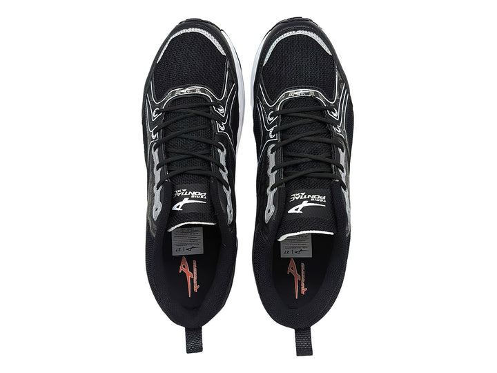 Tenis deportivos Pontiac AXL en color negro con detalles grises y suela blanca gruesa.