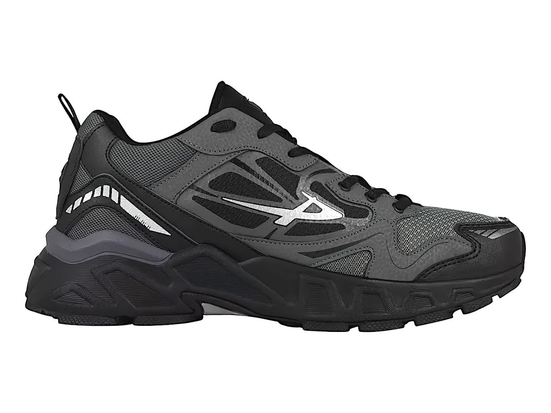 Tenis deportivos Pontiac AXL en colores negro, gris oxford y plata con suela robusta y diseño moderno.