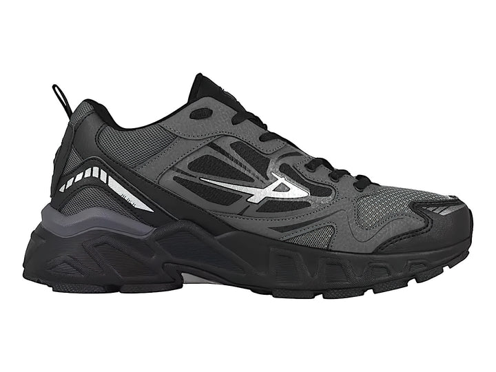 Tenis deportivos Pontiac AXL en colores negro, gris oxford y plata con suela robusta y diseño moderno.