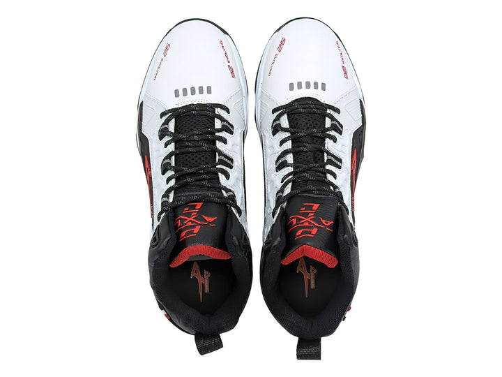 Tenis de baloncesto Pontiac AXL en colores blanco, negro y rojo con diseño deportivo de caña media.