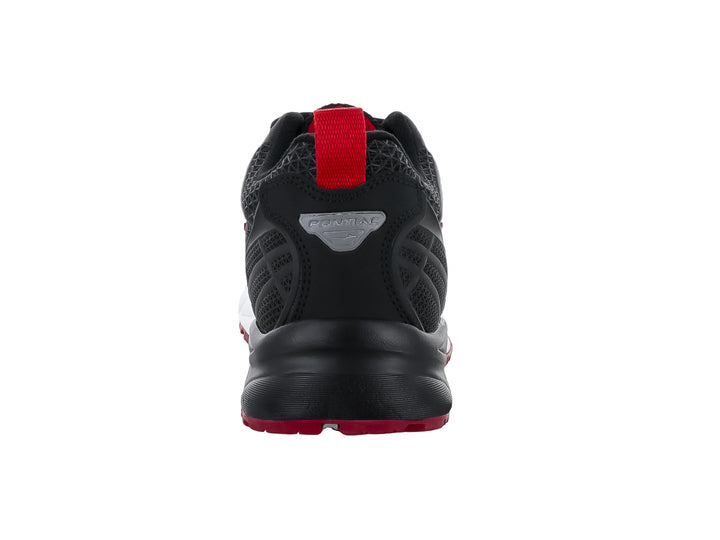 Tenis deportivos Pontiac AXL en color negro con detalles en rojo y suela blanca.