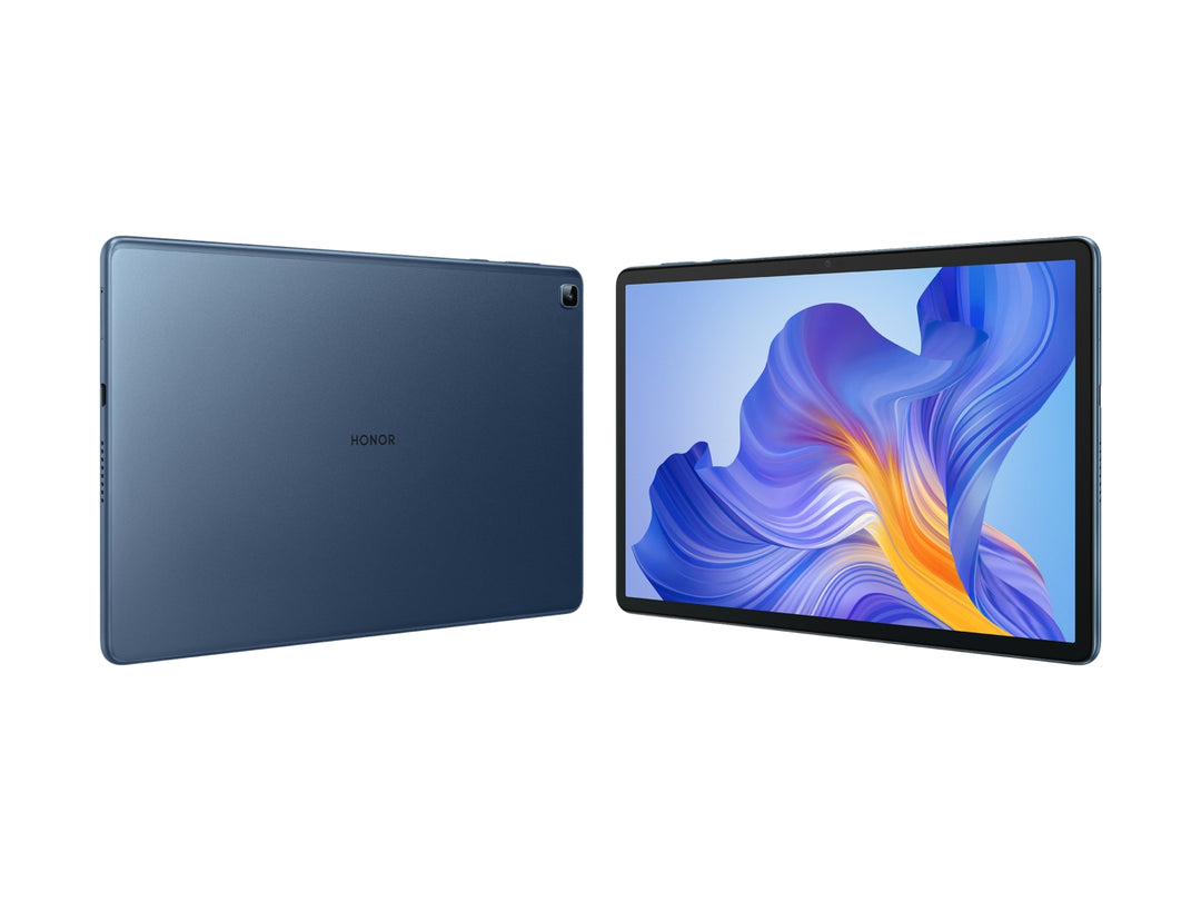 Tablet HONOR LIBRE PAD X8 en color azul, vista frontal y trasera sobre fondo blanco.