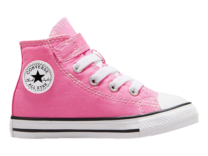 Tenis Converse Chuck Taylor All Star de bota alta en color rosa con detalles y suela blanca para niño o niña.