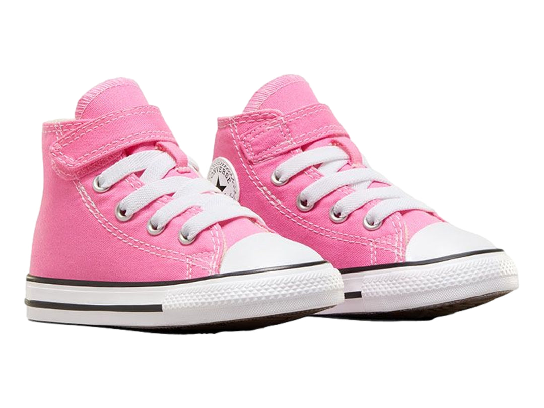 Tenis Converse Chuck Taylor All Star de bota alta en color rosa con detalles y suela blanca para niño o niña.