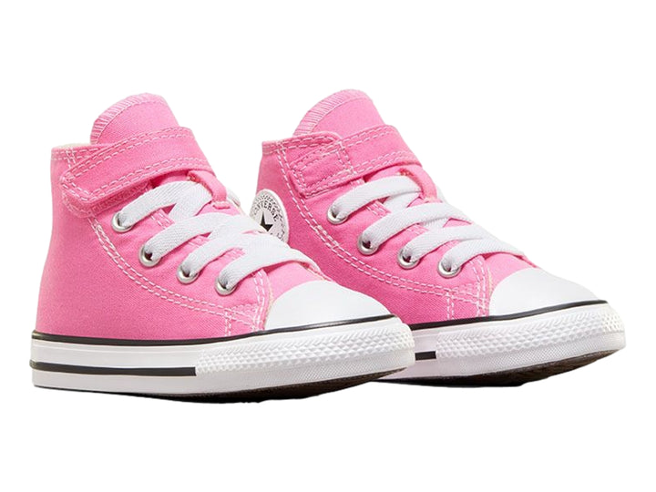Tenis Converse Chuck Taylor All Star de bota alta en color rosa con detalles y suela blanca para niño o niña.