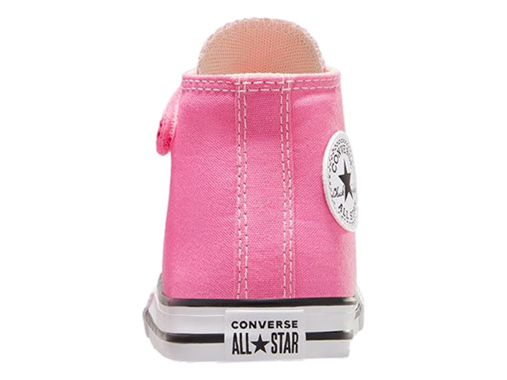 Tenis Converse Chuck Taylor All Star de bota alta en color rosa con detalles y suela blanca para niño o niña.