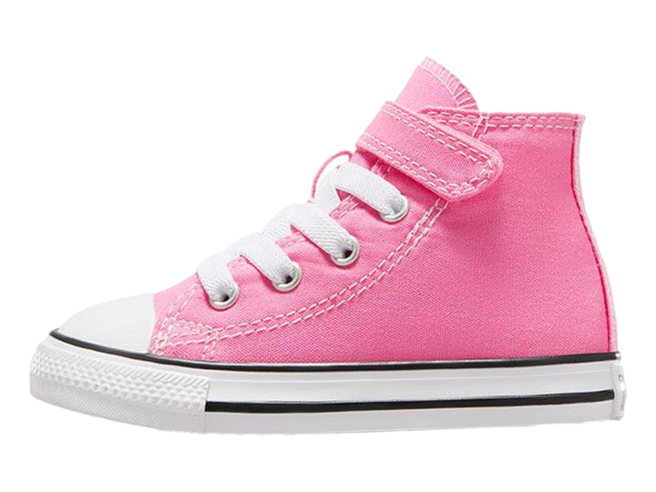 Tenis Converse Chuck Taylor All Star de bota alta en color rosa con detalles y suela blanca para niño o niña.